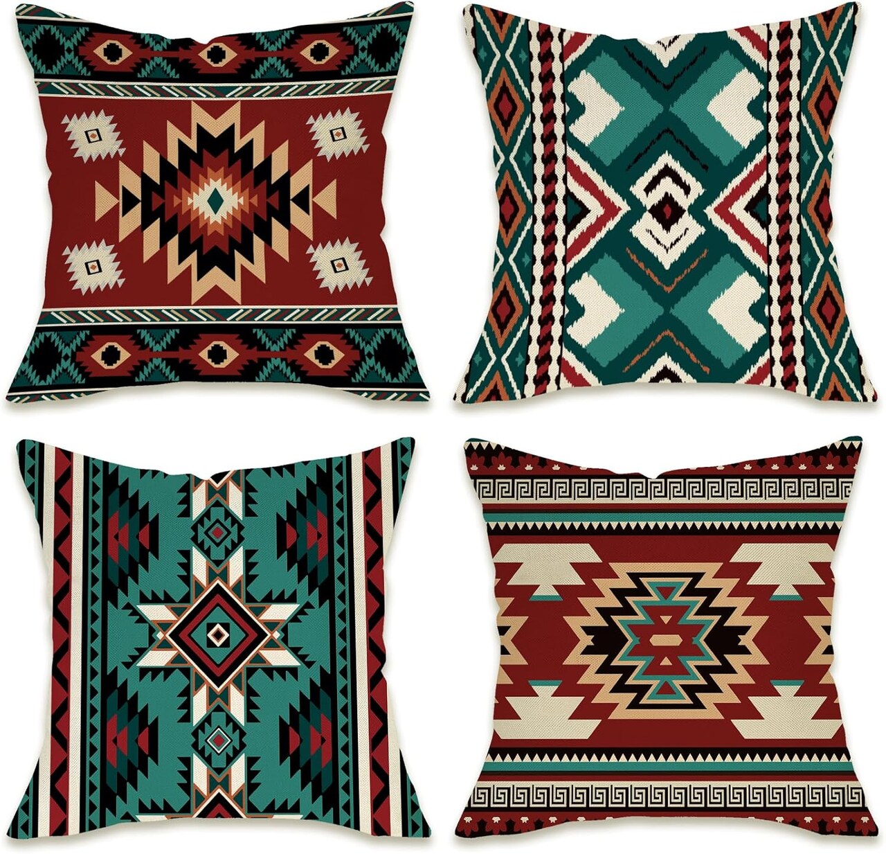 Fahrendom Southwest Native American Indian Decorative Throw Pillow Covers 18 x 18 Set of 4, Boho Vintage Aztec Navajo Tribal Porch Outdoor Pillowcase, Western Geometric Couch Cushion Case Home Decor